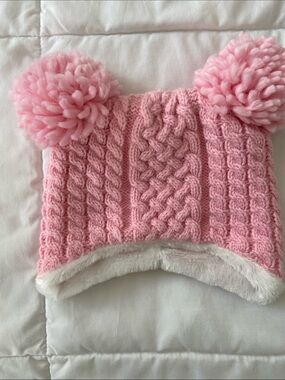 FREE w/bundle: baby girl Pink Knit Pom Pom Hat - Soft Lined Winter Beanie